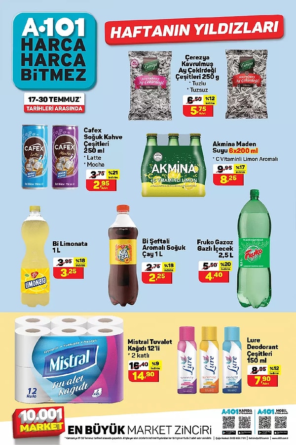 250 ml Cafex soğuk kahve çeşitleri 2,95 TL.