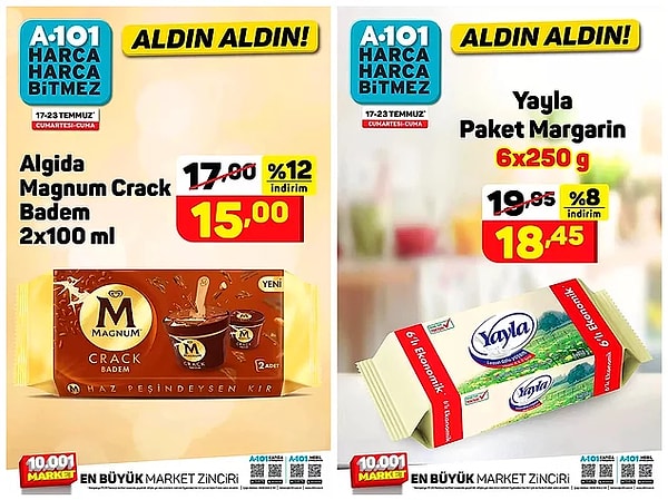 6'lı paket margarin 18,45 TL.