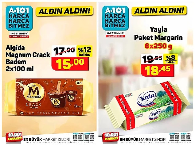 6'lı paket margarin 18,45 TL.