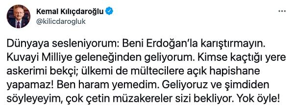 Bugün CHP Genel Başkanı Kemal Kılıçdaroğlu Twitter hesabından kendisi ile Erdoğan'ın çok farklı olduğunu belirttiği bir tweet attı.