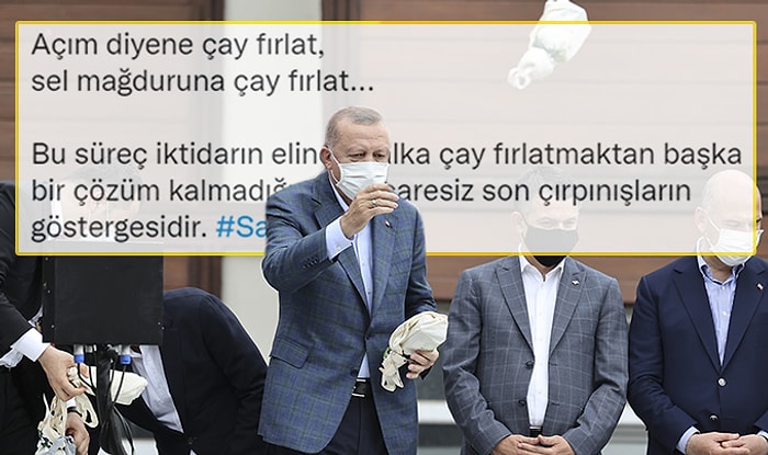 Sel Felaketinin Yaşandığı Rize'de Çay Dağıtan Erdoğan'a Muhalefetten Tepki: 'Akıl Tutulması'