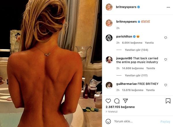 Zaman zaman Instagram hesabından üstsüz fotoğraflar paylaşan Britney, yine yapacağını yaptı ve bu iki pozla ortalığı yaktı. 🔥