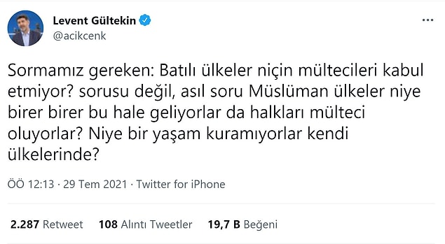 Yazar ve gazeteci Levent Gültekin bu konu hakkındaki düşüncelerini Twitter hesabından dile getirdi.