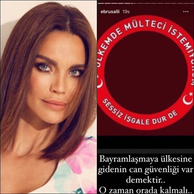 Ardından ünlü model Ebru Şallı da tıpkı Arzu Sabancı gibi Instagram hikayesinde ''Ülkemde mülteci istemiyorum. Sessiz işgale dur de'' paylaşımı yaptı.