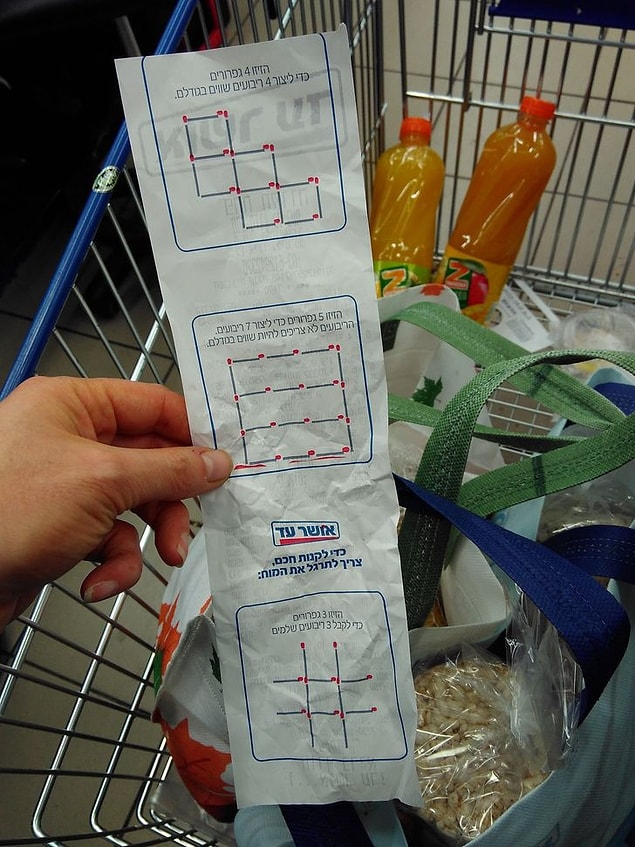 8. İsrail'deki bir süpermarket, fişin arka sayfasına zekâ oyunu basıyormuş.