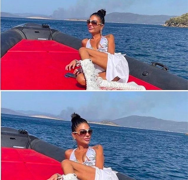 Verdiği bu pozların arka planında orman yangının olması herkesi sinirlendirdi.