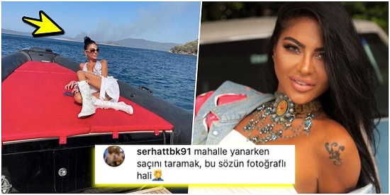 Bodrum'daki Orman Yangınının Önünde Yatıyla Poz Veren Süreyya Yalçın, Eleştirilerin Hedefi Oldu