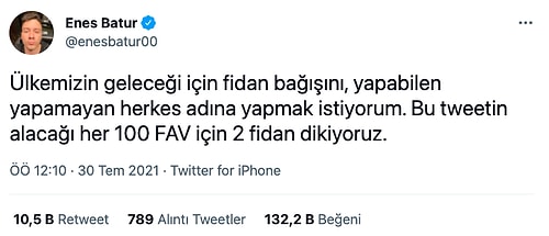 Enes Batur’un ‘Her 100 Fav’a 2 Fidan’ Kampanyası Twitter'da Ünlülerin de Dahil Olduğu Bir Tartışmaya Dönüştü