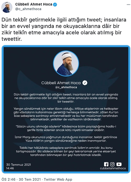 Cübbeli: ‘İzmir Marşı İle Yağmurun Durduğuna İnananlar, Tekbirle Yangının Söneceğine Neden İnanmıyor?’