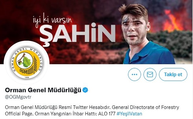 Orman Genel Müdürlüğü ise kapağına Akdemir'in fotoğrafını koyarak "İyi ki varsın Şahin" yazdı.