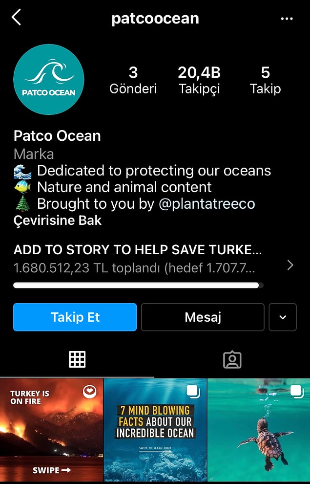 Kampanyanın destekçileri arasında ise kurumsal hiçbir bilgi bulundurmayan patcoocean isimli bir hesap var.