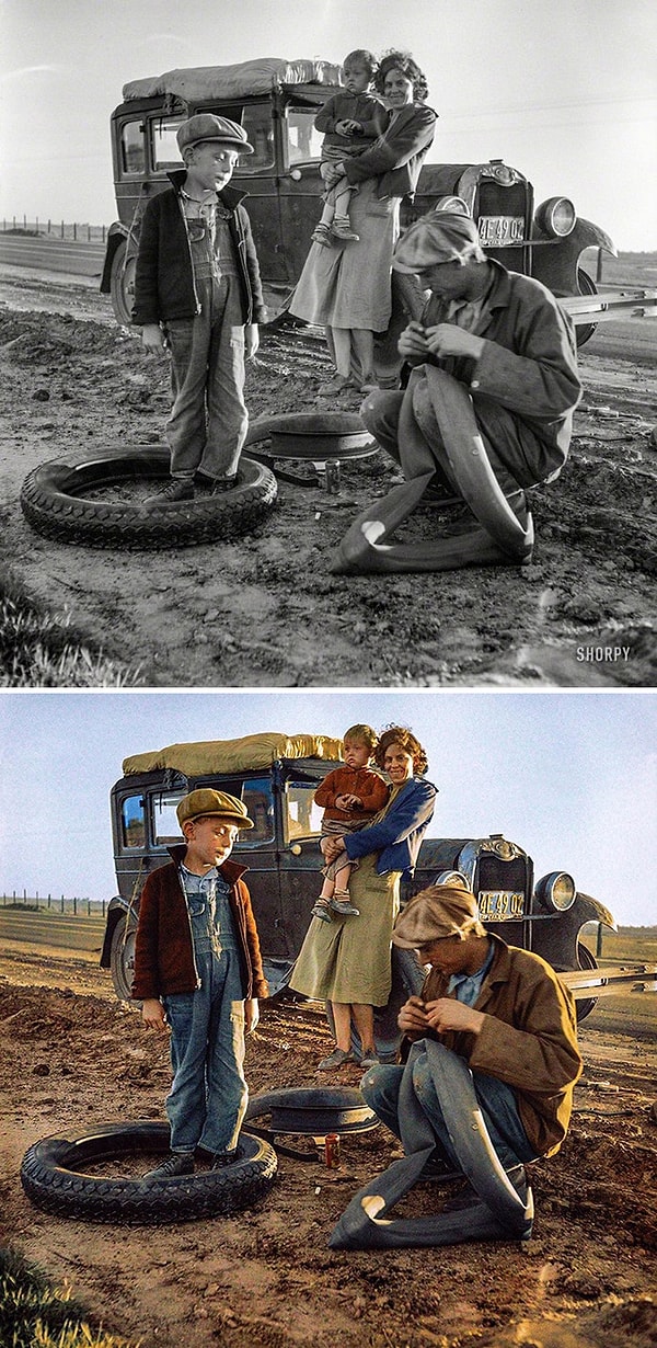 13. Вдоль Калифорнийского шоссе, США99, 1937 год. Автор: Доротея Лэнг.