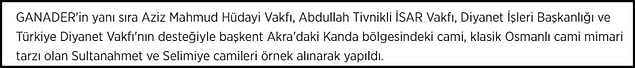 Caminin finansmanı çeşitli vakıfların yanı sıra Diyanet İşleri Başkanlığı ve Türkiye Diyanet Vakfı tarafından sağlanmıştı. 👇