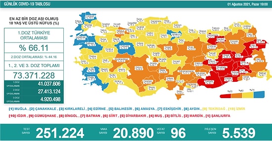 Koronavirüs Türkiye: 20 Bin 890 Yeni Vaka, 96 Ölüm...