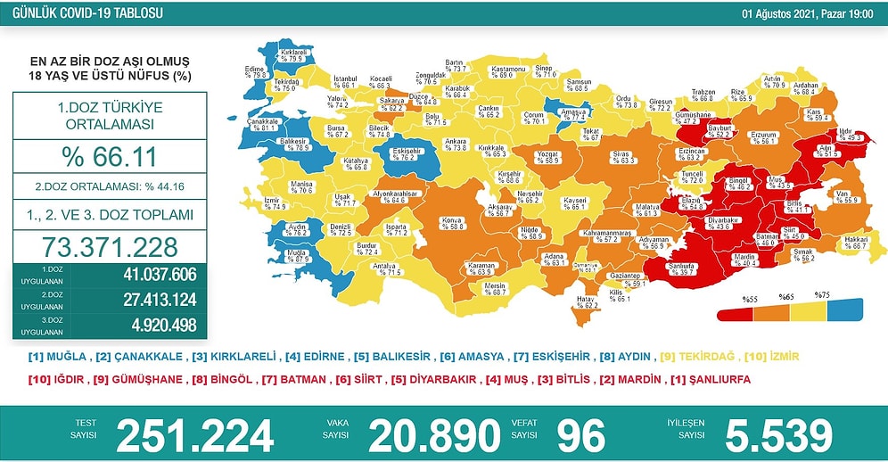 Koronavirüs Türkiye: 20 Bin 890 Yeni Vaka, 96 Ölüm...