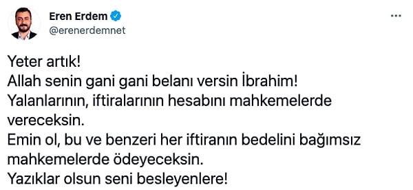 Karagül'ün bu iddialarına isyan edenlerden bir tanesi de CHP İstanbul Milletvekili Eren Erdem oldu.