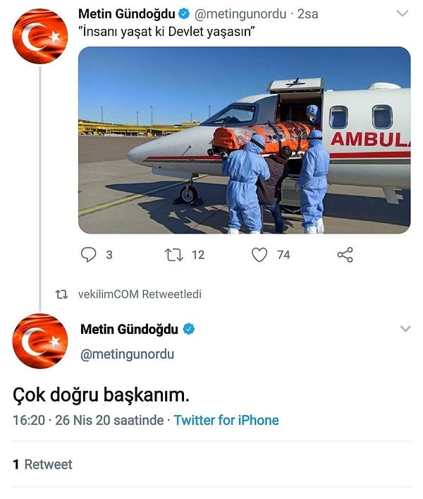 9. Kendi kendini tebrik eden AKP'li milletvekili Metin Gündoğdu, yine kendi kendine tweet sildi.