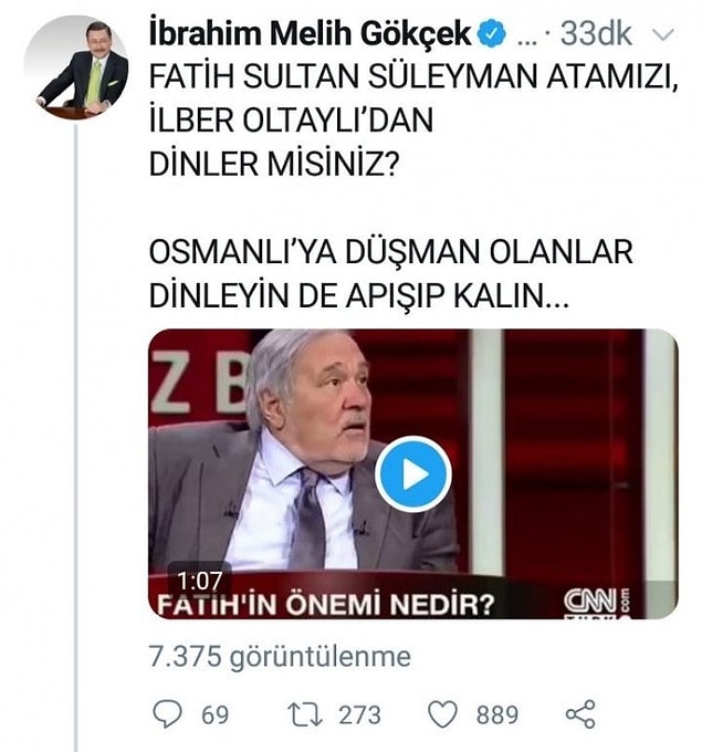 14. Melih Gökçek'in yarattığı, ortaya karışık padişahı Fatih Sultan Süleyman tweeti. Bu Gökçek'in sildiği tweetlerden sadece bir tanesi.
