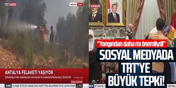 TRT Haber, ilk önce yangınlarla ilgili haber yaparken bir anda yangını bırakıp PKK'lıların aileleri ile buluşmasını yayınlayarak insanların tepkisini çekti.