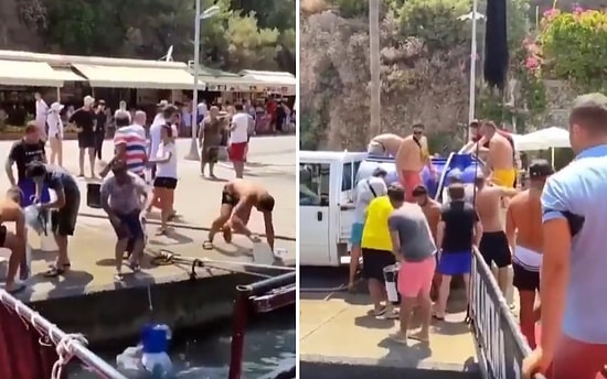 Yangınlarla Mücadele Eden Ekiplere Denizden Kova ile Su Çekip Tankere Doldurarak Yardımcı Olan Vatandaşlar