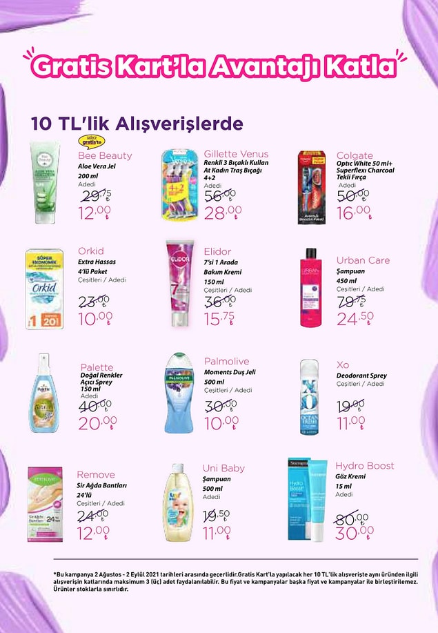 8. Gratis Kart ile yapacağınız 10 TL ve üzeri alışverişlerinizde geçerli olacak indirimler;