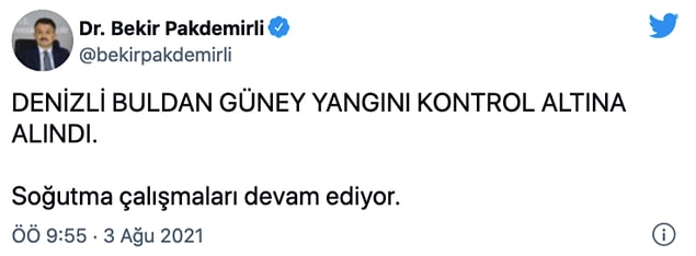 10:15 Bakan Pakdemirli: Denizli Buldan Güney yangını kontrol altına alındı.