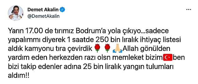 Kimisi yangın bölgesinde yangına müdahale etmeye çalışıyor, Demet Akalın gibi birçok ünlümüz de uzaktan yardımlarını esirgemiyor.