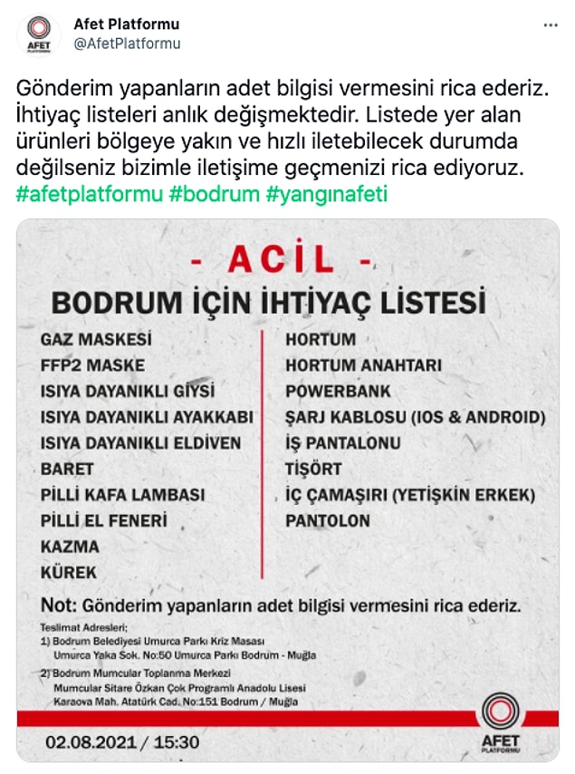 1. Malzeme yardımı için Elazığ depreminin ardından ilgili sivil toplum kuruluşlarının bir araya gelmesiyle oluşan Afet Platformu'nun sürekli olarak güncellenen ihtiyaç listesini takip edebilirsiniz.