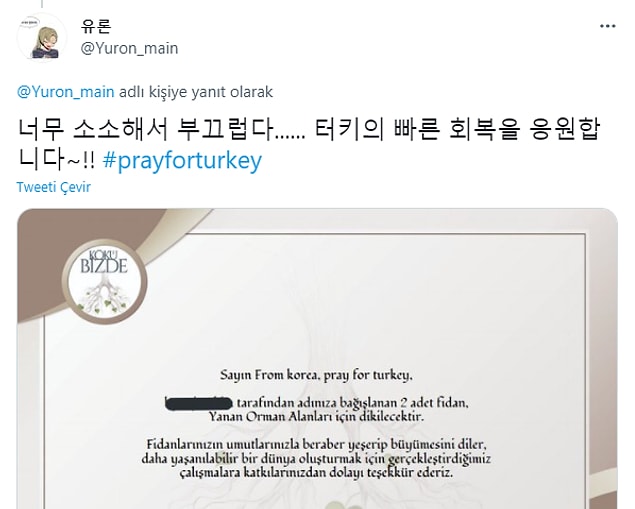 "Çok az olduğu için utanıyorum ama... Türkiye'nin bir an önce iyileşmesini diliyorum!!"