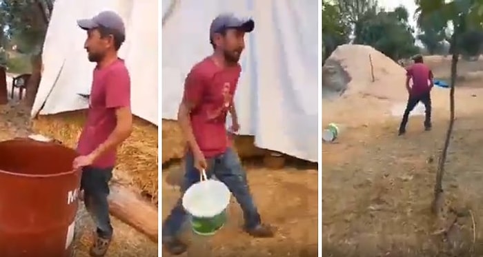 Bir Trajedi de Fesleğen Köyü'nden: Elinde Kovayla Evini Yangından Kurtarmaya Çalışan Adamın Çaresiz Anları