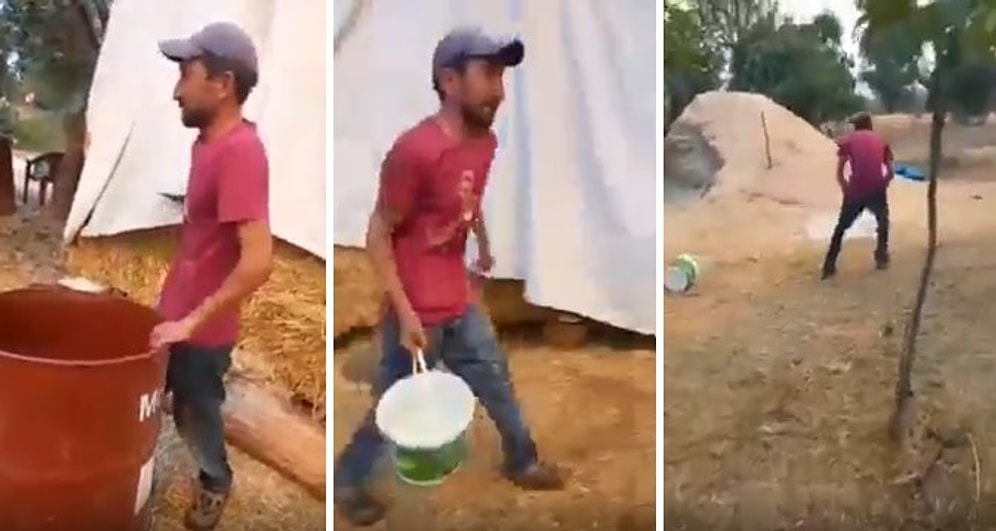 Bir Trajedi de Fesleğen Köyü'nden: Elinde Kovayla Evini Yangından Kurtarmaya Çalışan Adamın Çaresiz Anları