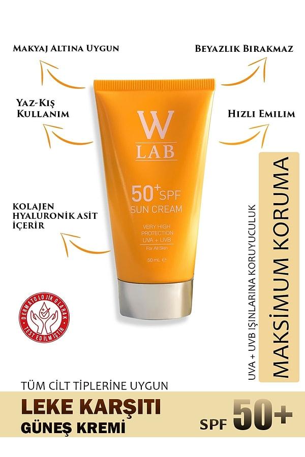 4. W-Lab Kozmetik Sun Cream 50+ SPF güneş kremi