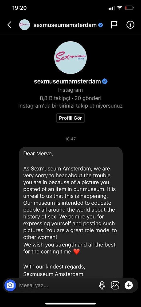 Konu dünya çapında gündem yaratınca Amsterdam'daki müzenin müdürü Merve Taşkın'a şöyle bir mesaj gönderdi. 👇