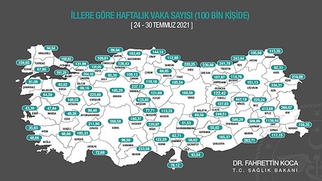 En Çok Artış Nerede? Sağlık Bakanı Koca İllere Göre Haftalık Koronavirüs Vaka Haritasını Paylaştı