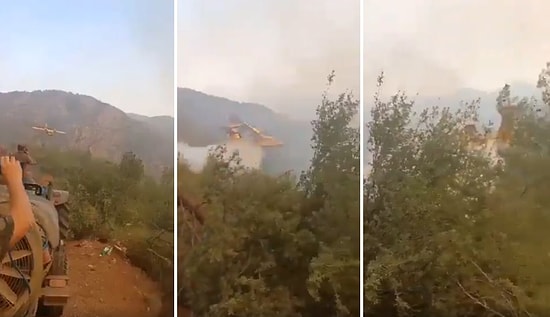 İspanyol Uçağın Alçak Uçuş Yapıp Su Bıraktığı Anda Vatandaşın Tepkisi: 'Allah'ını Seveyim Senin'