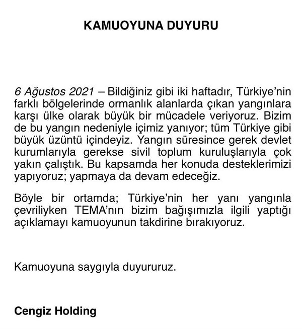 Cengiz Holding'den açıklama: Kamuoyunun takdirine bırakıyoruz 👇