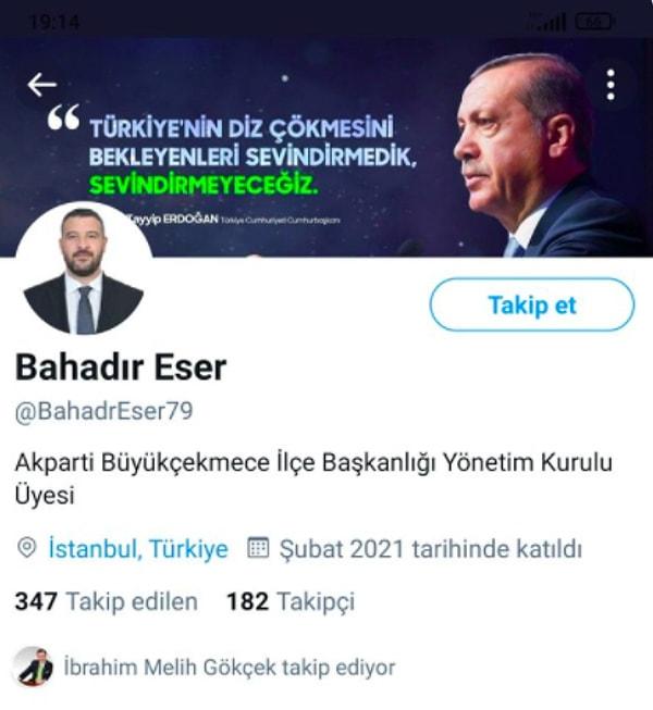 Fakat geçtiğimiz gün AK Parti Büyükçekmece İlçe Başkanlığı Yönetim Kurulu Üyesi olan Bahadır Eser yaptığı paylaşımla sosyal medyada gündem oldu.