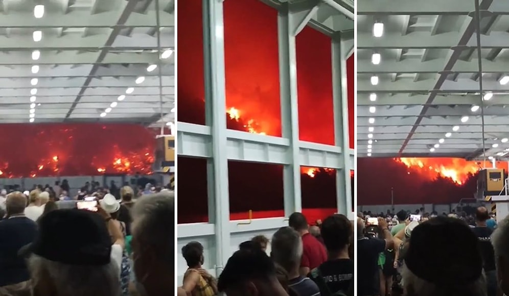 Yunanistan'ın Evia Adası Alevlere Teslim: Bir Geminin Güvertesinden Kaydedilen Korkunç Görüntüler