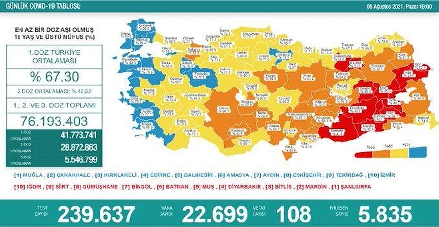 Koronavirus Turkiye 22 Bin 699 Yeni Vaka 108 Olum