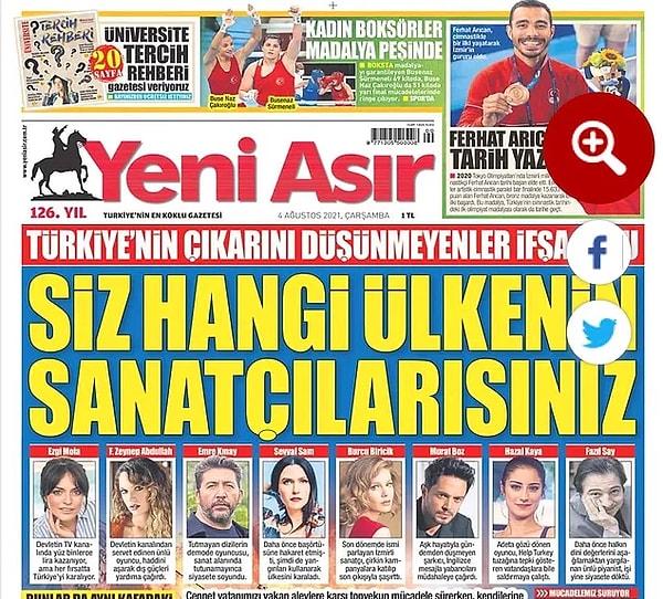 21. Yeni Asır gazetesinin 'Help Turkey' paylaşımı yapan birçok ünlü hakkında akılalmaz yorumlarda bulunması.