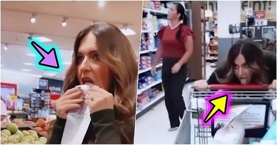 Daha Neler Göreceğiz! Markette Ulaşabildiği Her Şeyi Yalayan ve Bunun Faydalı Olduğunu İddia Eden Kadın
