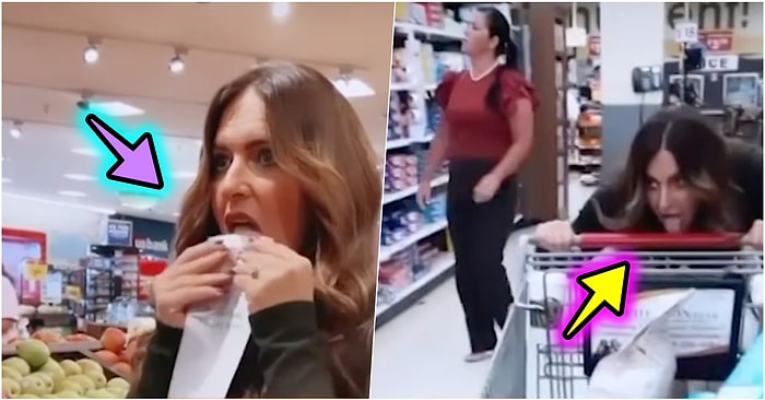 Daha Neler Göreceğiz! Markette Ulaşabildiği Her Şeyi Yalayan ve Bunun Faydalı Olduğunu İddia Eden Kadın