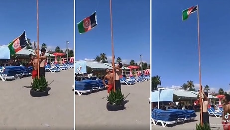 Antalya'da Bir Plaja Afganistan Bayrağı Astığı İddia Edilen Gencin Tepki Çeken Görüntüleri