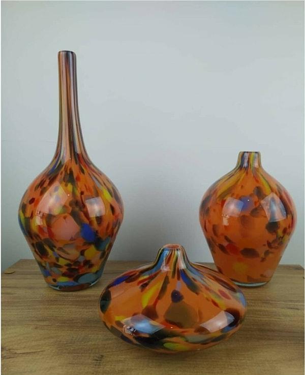 2. Üfleme cam üçlü dekoratif vazo seti