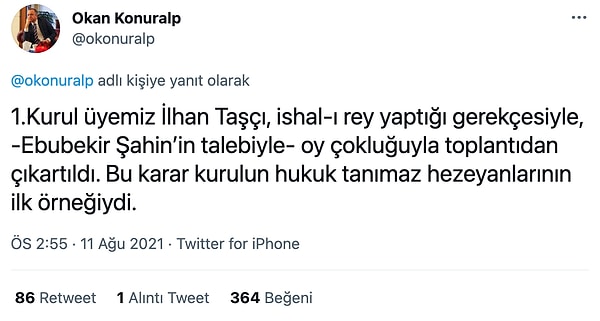 Kurulun bir diğer CHP'li üyesi İlhan Taşçı'nın oyunu belli ettiği gerekçesiyle toplantıdan çıkarıldığını söyledi.