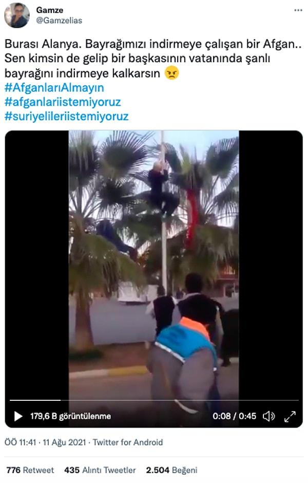 Bir diğer videoda Alanya'da Türk bayrağını indiren Afgan göçmenin bulunduğu, ayrıca olayın 2021'de gerçekleştiği iddiası vardı.