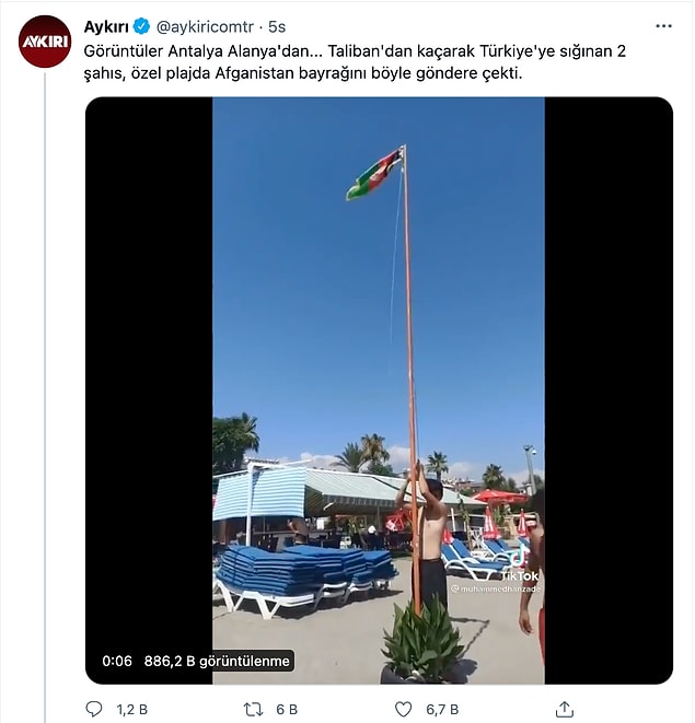 Yüzlerce hesapta paylaşılan bir video da Antalya’daki bir tesiste Afganistan bayrağı çekildiğiydi.