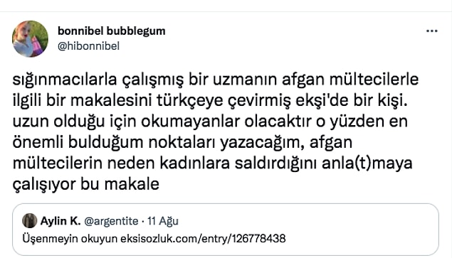 Twitter'daki bu arkadaşımız da uzun makalenin dikkat çekici yerlerini özet geçti. Afgan mülteciler konusuna bir de bu gözle bakmak isteyenler için bilgi akışına buradan başlayabilirsiniz 👇