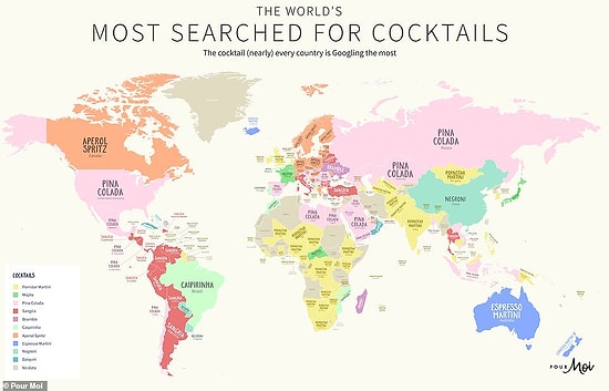 Что в мире любят пить: увлекательная карта показывает, что Мартини Порнстар - самый популярный коктейль, запрашиваемый в Google