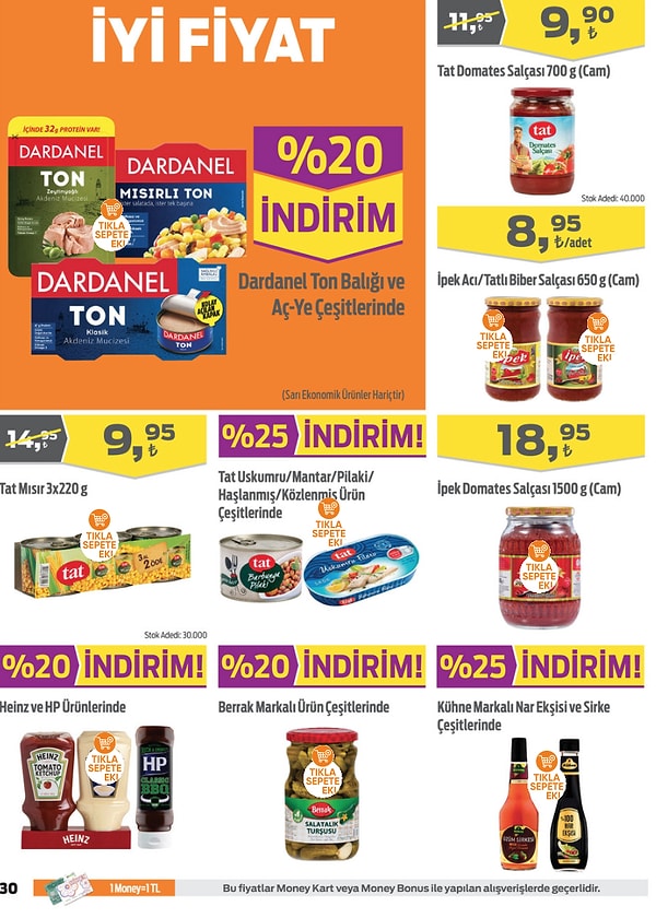 Heinz ve HP ürünleri %20 indirimli.